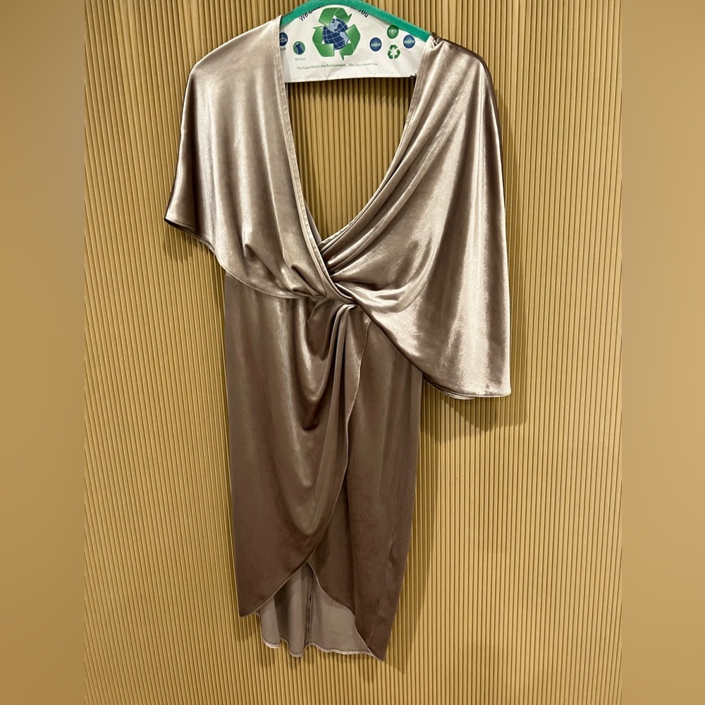 Beige/bronze metallic velvet dress